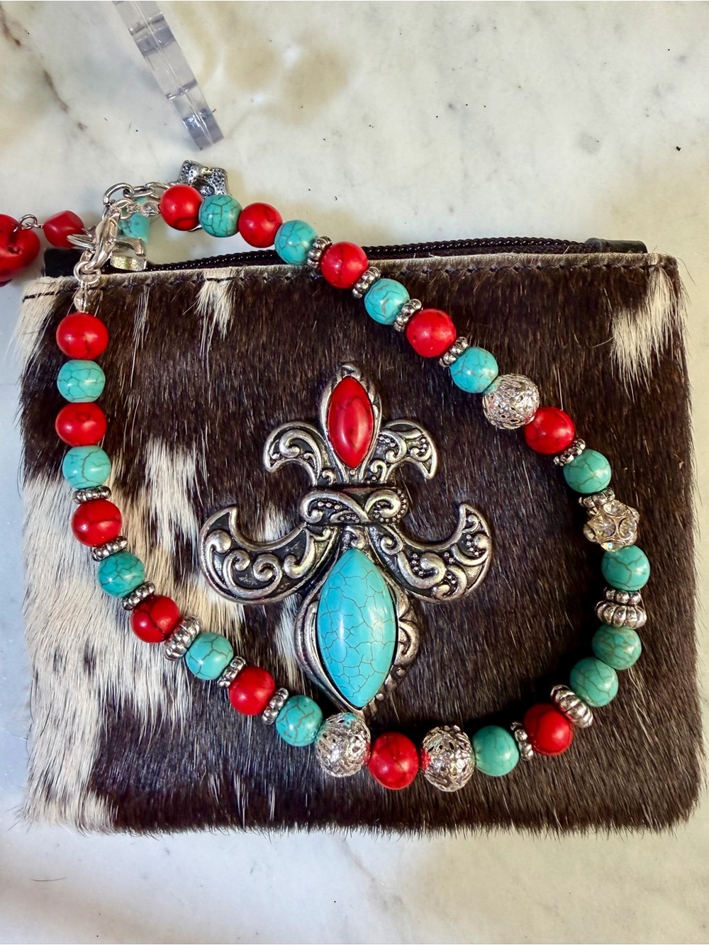 OOAK GENUINE Cowhide Leather Wristlet Wallet Western Hair on Hide Glam - Picture 6 of 7